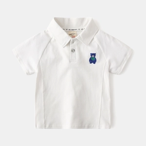 Polo classique blanc à manches courtes pour enfant avec broderie ours bleu marine