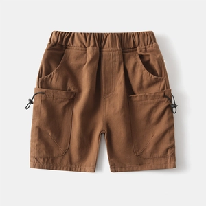Boys brown cargo shorts with elastic waist and utility pockets for summer casual wear