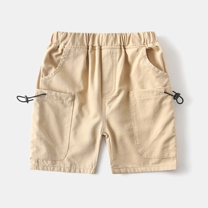 Boys khaki cargo shorts with elastic waist and stylish side pockets for casual summer wear