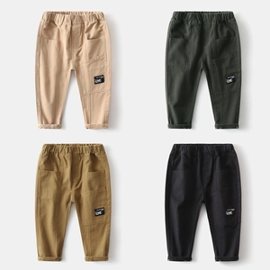 Kids casual cargo pants in four colors with elastic waist and stylish side pocket labels