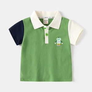 Polo enfant vert pomme à manches contrastées avec imprimé robot et col blanc