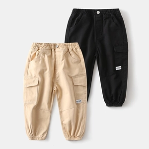 Kids Cotton Cargo Joggers Boys Girls Casual Solid Color Pants With Elastic Waist Utility Pocket Trousers For Spring Autumn