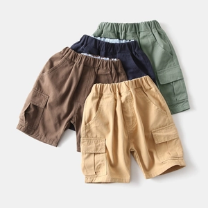 Pantaloncini Cargo in Cotone per Ragazzi Vita Elastica Tinta Unita Casual Estate Pantaloni Con Tasche per Bambini Comodo Morbido
