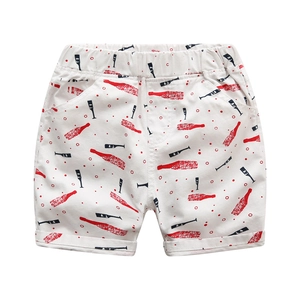 Boys Summer Shorts Cotton Blend Breathable Elastic Waist Printed Casual Middle Pants For Kids White Bottle Pattern Wear