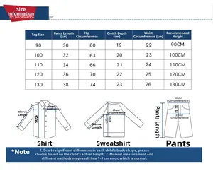 Detailed size chart for boys' shorts including waist and hip measurements for 90-130cm heights