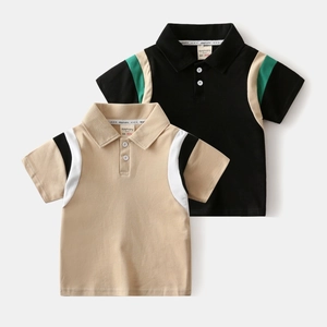 Boys Casual Cotton Polo Shirt Short Sleeve Color Blocked Lapel Summer Top Toddler Breathable Clothes