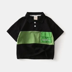 Boys Short Sleeve Polo Shirt Cotton Blend Color Block Patchwork Casual Summer Top With Letter Embroidery For Kids Daily Wear