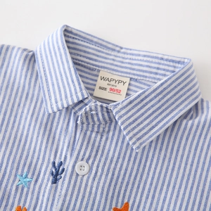 Chemise Oxford rayée bleue pour enfant avec broderie marine et boutons blancs