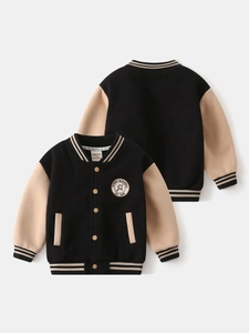 Boys baseball jacket with fleece lining and contrast sleeves in 2025 winter style