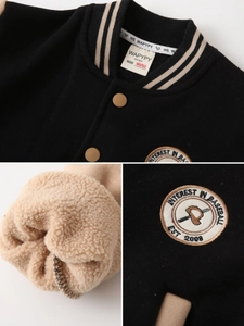 Boys winter baseball jacket with thick fleece lining and embroidered chest badge