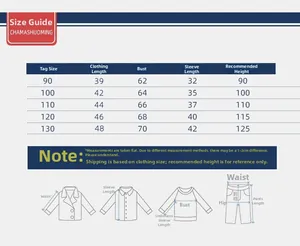 Size chart for boys' striped sweater showing measurements for height and chest in detail