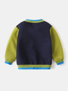 Veste baseball enfant en polaire bleu marine et vert avec poignets côtelés vue dos