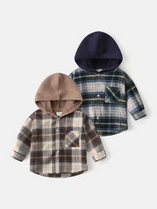 Chemise à Capuche en Coton à Carreaux pour Garçons Haut en Flanelle à Manches Longues Décontracté pour Enfants Doux