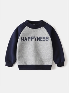 Fleece-lined boys' raglan sweatshirt in navy and grey with HAPPINESS lettering
