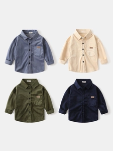 Boys Corduroy Long Sleeve Shirt Korean Style Soft Polyester Solid Color Children's Autumn Top Fall Fashion Casual Shirt