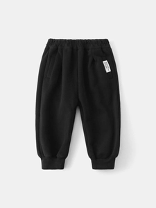 Pantaloni jogger neri spessi per bambini con elastico in vita e etichetta tasca