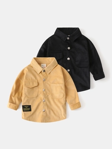 Boys Corduroy Long Sleeve Shirt Solid Color Korean Style Lapel Button Up Autumn Childrens Casual Fashion Top Clothing