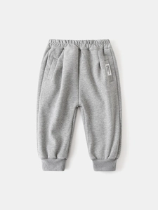 Pantaloni sportivi felpati per bambini grigio melange con vita e polsini elastici