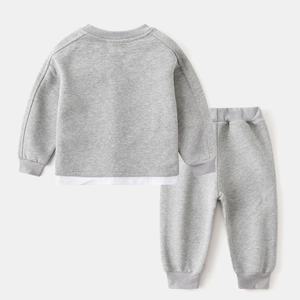 Survêtement gris pour enfants en tricot avec ourlet effet deux-pièces et texture