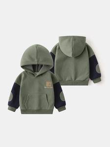 Olive green and navy blue children's fleece-lined hoodie with 57 sport wear print