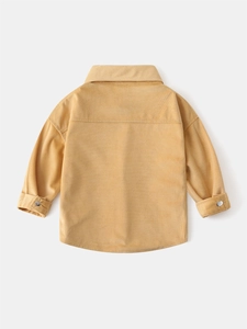 Kids corduroy shirt in ginger yellow with long sleeves and classic back view design