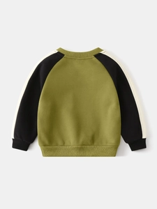 Kids warm fleece pullover hoodie with dinosaur design and raglan sleeves for autumn winter