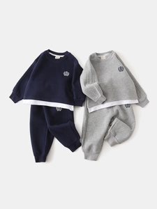 Ensemble Sweat et Pantalon de Jogging en Mélange de Coton Style Coréen pour Garçons avec Faux Deux Pièces et Broderie