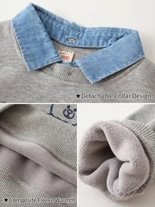 Kids grey sweatshirt with detachable denim collar and warm polar fleece lining
