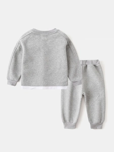 Ensemble sweat et jogging gris pour enfants avec ourlet superposé et taille élastique