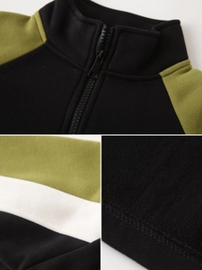 Boys color-block fleece hoodie with stand collar and zipper closure for winter warmth