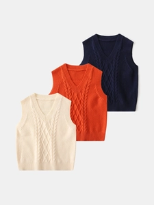Boys V-Neck Cable Knit Sweater Vest Solid Color Sleeveless Pullover Top For Toddler Kids Autumn Winter Casual Knitwear
