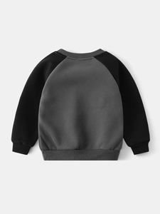 Sweat enfant en molleton à manches raglan noir et gris, vue arrière thermique