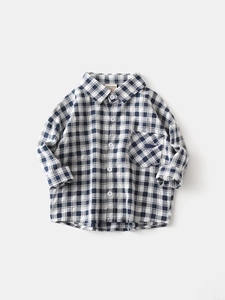 Chemise à Carreaux à Manches Longues pour Garçons en Coton Décontracté Haut pour Enfants Avec Broderie de Baleine Printemps Automne