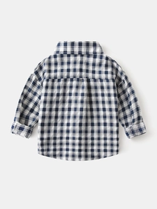 Chemise classique à carreaux bleus et blancs pour garçons avec pli d'aisance au dos