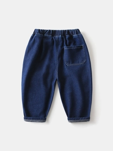Classic deep blue kids denim jeans with elastic waist and stylish cuffed hem