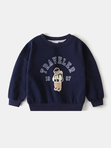 Boys navy blue crewneck sweatshirt with traveler bear print and 1987 graphic