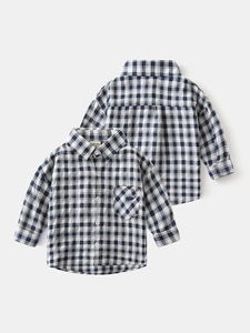 Chemise à manches longues en coton à carreaux bleus et blancs pour garçons avec poche