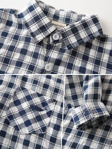 Chemise à carreaux bleus pour garçon avec broderie baleine et détail de poche