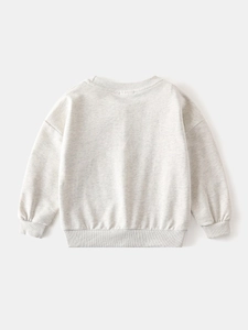 Oatmeal blend oversized boy sweatshirt with back bear graphics and ribbed hem detail