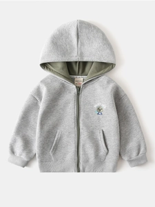 Sweat à Capuche Enfant Garçon Mélange Coton Broderie Dessin Animé Veste Zippée Manches Longues Gris Automne Printemps Manteau
