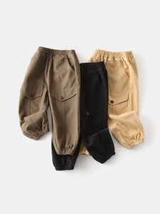 Kids Boys Cotton Cargo Jogger Pants Solid Color Elastic Waist Casual Trousers With Side Pockets Spring Autumn Fashion Clothes