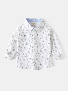 Boys Long Sleeve Cotton Shirt New Korean Style Kids Star Print Fashion Casual Button Down Top For Baby Children Clothing