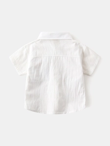Short-sleeve white cotton shirt for boys with a minimalist back view and classic collar