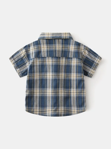 Chemise à manches courtes à carreaux bleu et jaune pour bébés garçons, vue de dos
