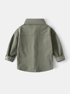 Chemise classique à manches longues vert olive pour garçons, vue arrière en coton