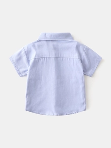 Light purple short sleeve cotton shirt for boys featuring a casual loose back view design