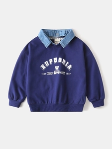 Sweat-shirt bleu marine pour enfant avec faux col et imprimé graphique d'ours