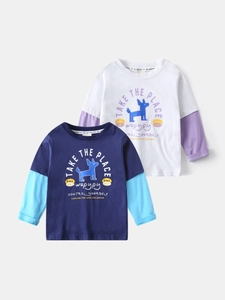 Lot de t-shirts enfants à manches longues avec manches contrastées et motif chien