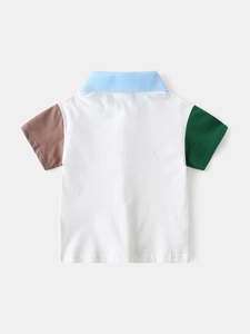 Vue arrière d'un polo pour garçon en coton avec un design color-block tendance
