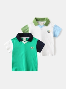 Kids Boys Short Sleeve Polo Shirt Cotton Blend Contrast Splicing Cartoon Truck Pattern Casual Turn-down Collar Summer Top